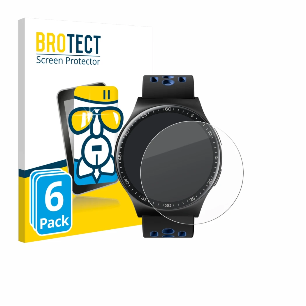 Front side of a product packaging with the brand logo BROTECT. Next to it is the device Reebok Pulse Smartwatch shown with the