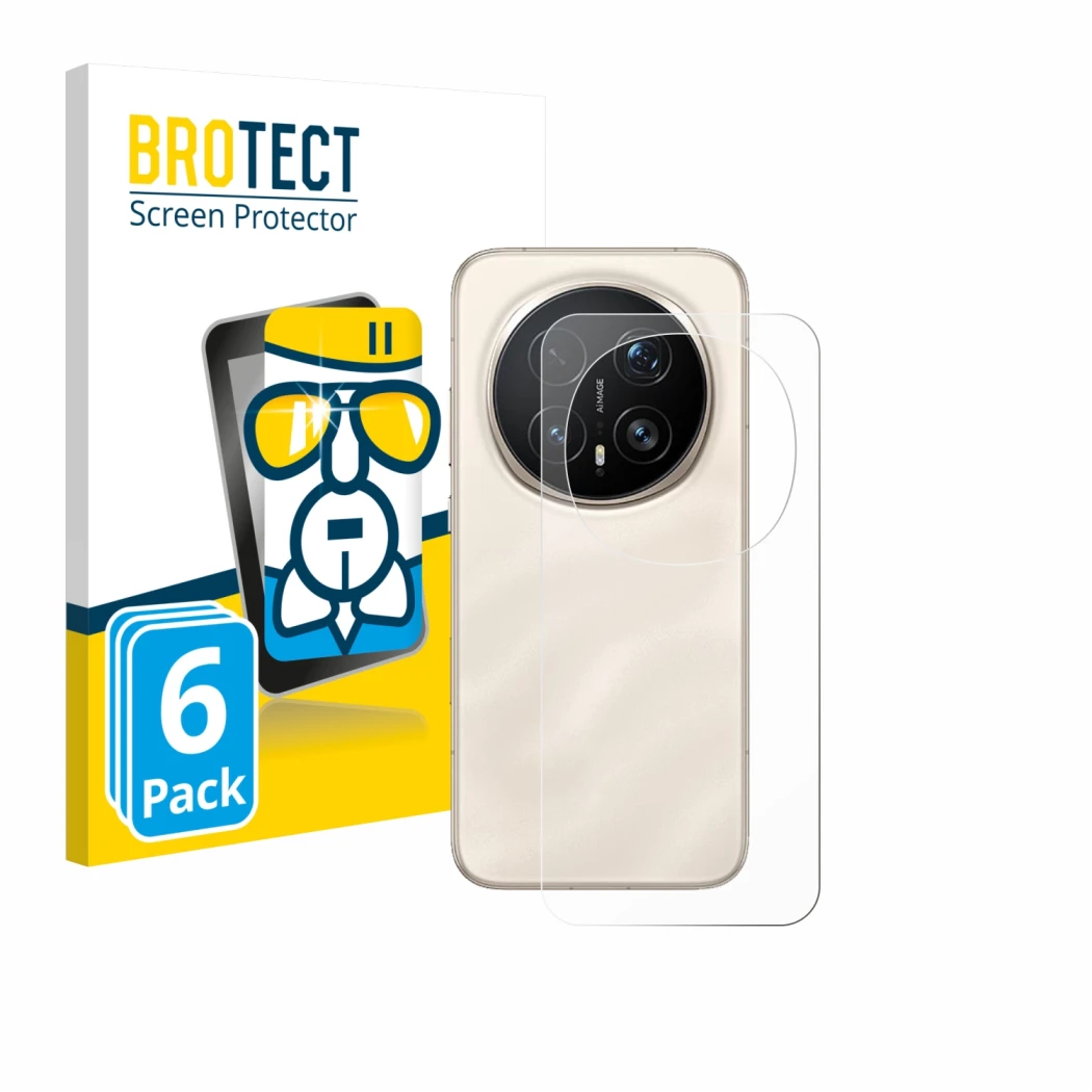 Front side of a product packaging with the brand logo BROTECT. Next to it is the device Honor Magic 8 Pro (Back) shown with th