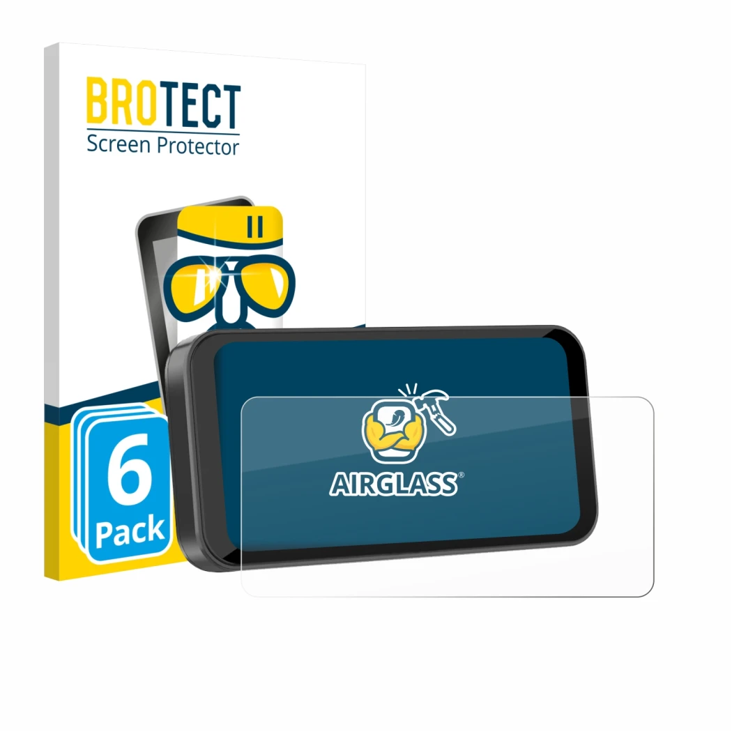 Front side of a product packaging with the brand logo BROTECT. Next to it is the device Carpuride W603B 6.3