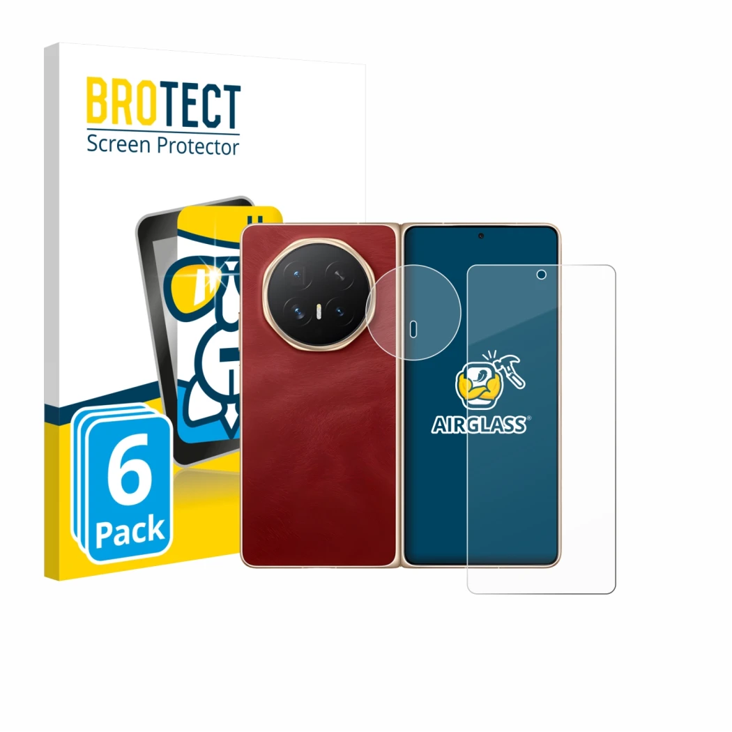 Front side of a product packaging with the brand logo BROTECT. Next to it is the device Honor Magic V6 (Front+Camera) shown wi