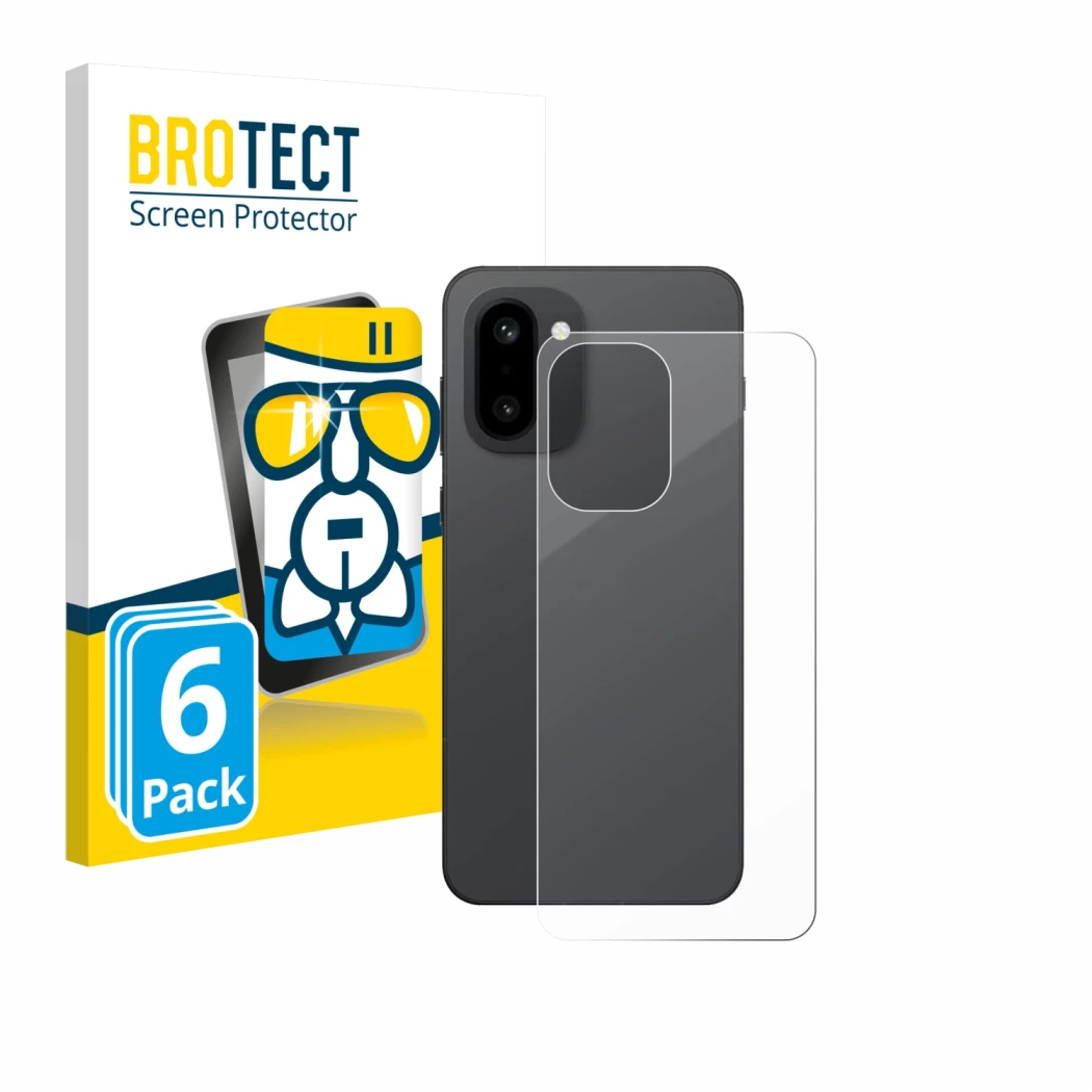 Front side of a product packaging with the brand logo BROTECT. Next to it is the device OnePlus 15R (Back) shown with the corr