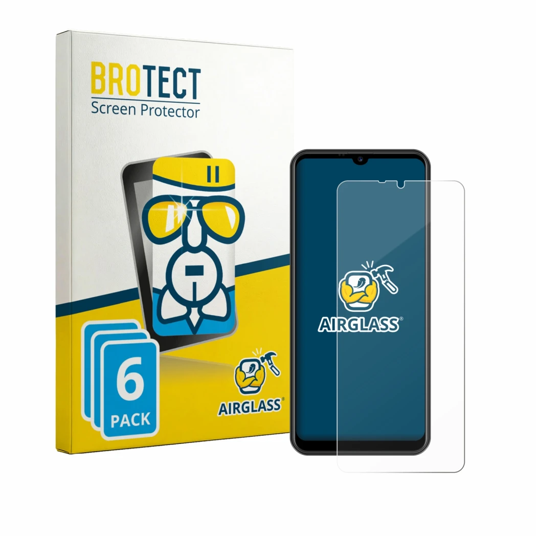 Front side of a product packaging with the brand logo BROTECT. Next to it is the device Invens NOTE TK02 shown with the corres