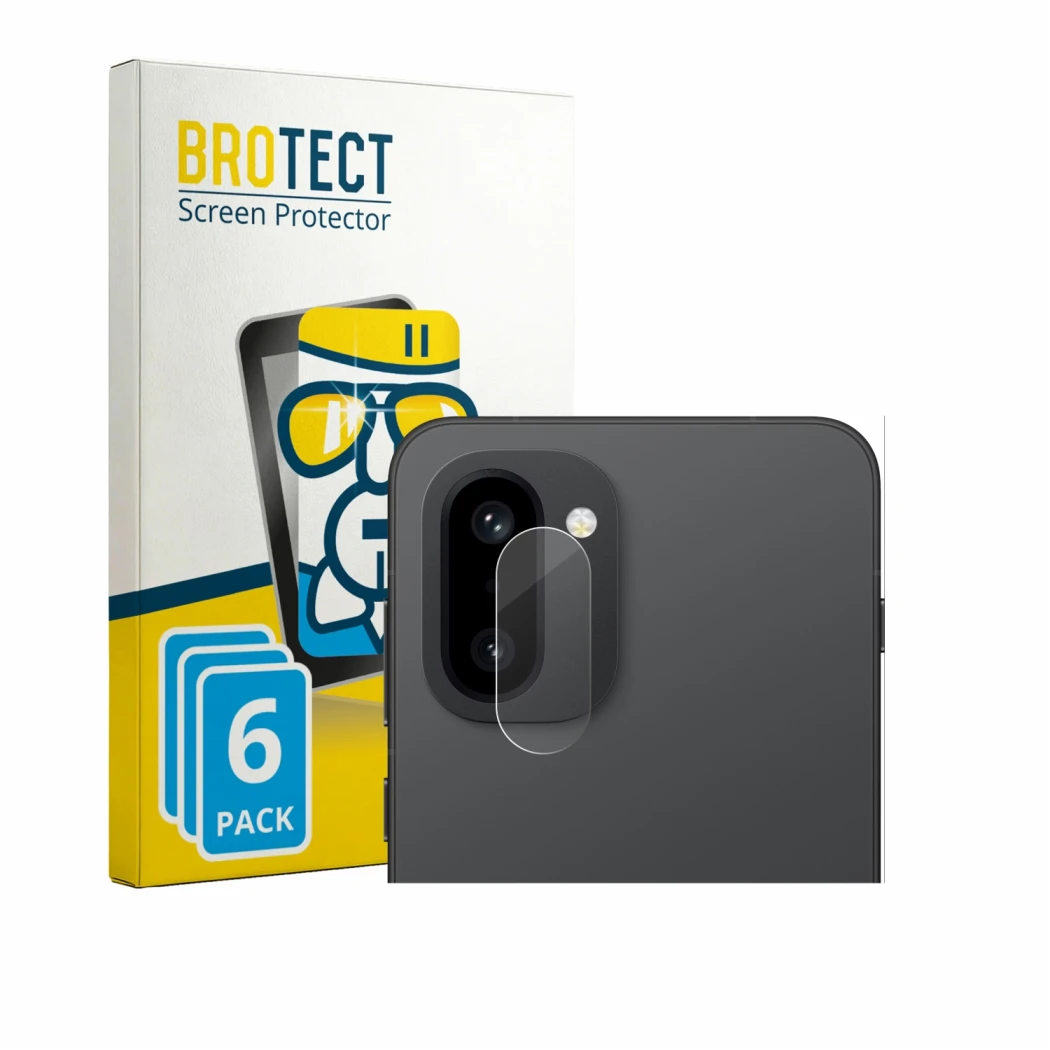 Front side of a product packaging with the brand logo BROTECT. Next to it is the device OnePlus 15R (ONLY Camera Lens) shown w