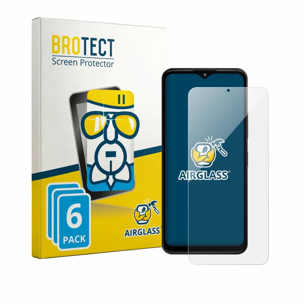 Front side of a product packaging with the brand logo BROTECT. Next to it is the device HMD Arc shown with the corresponding s