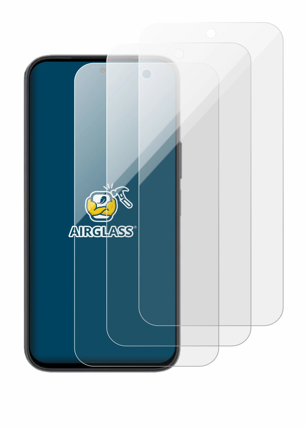 Image of the device Honor X6e with a wide variety of screen protectors.