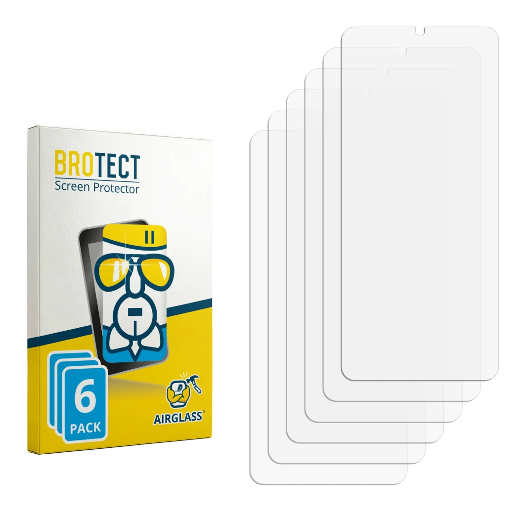 Front side of a product packaging with the brand logo BROTECT. Next to it is the corresponding screen protector.