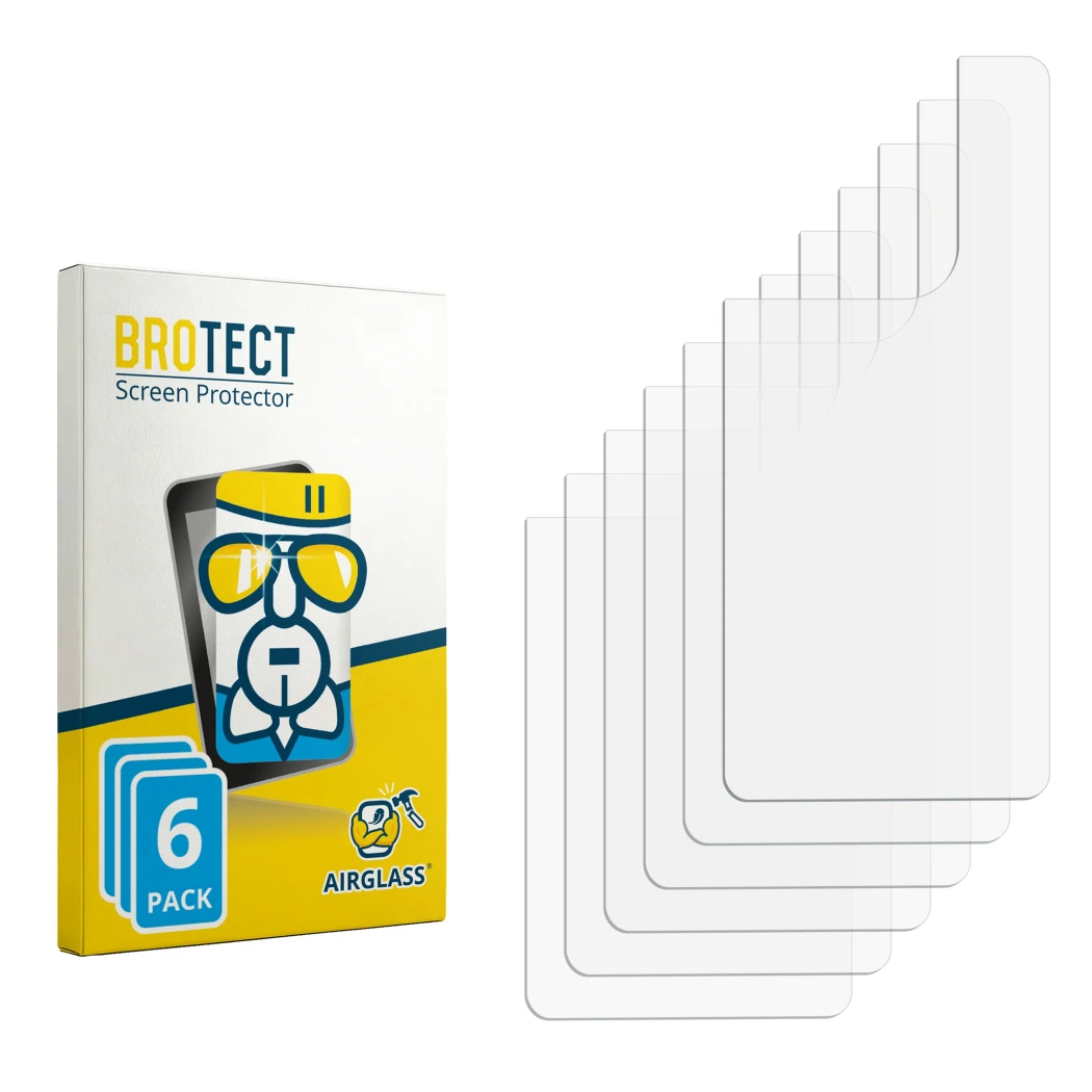 Front side of a product packaging with the brand logo BROTECT. Next to it is the corresponding screen protector.