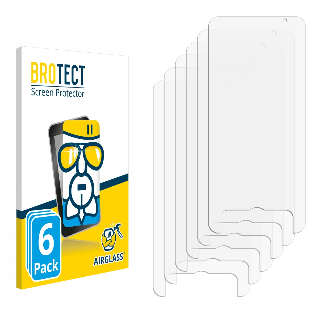 Front side of a product packaging with the brand logo BROTECT. Next to it is the corresponding screen protector.