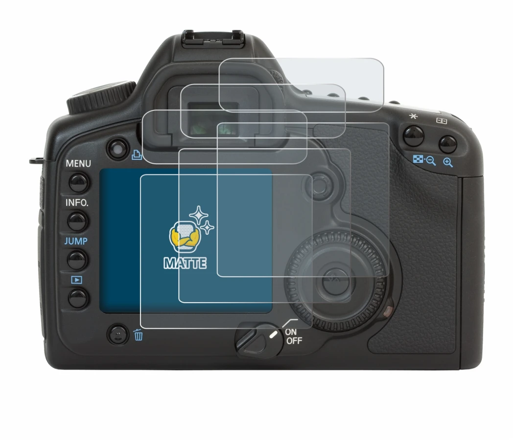 Image of the device Canon EOS 5D with a wide variety of screen protectors.