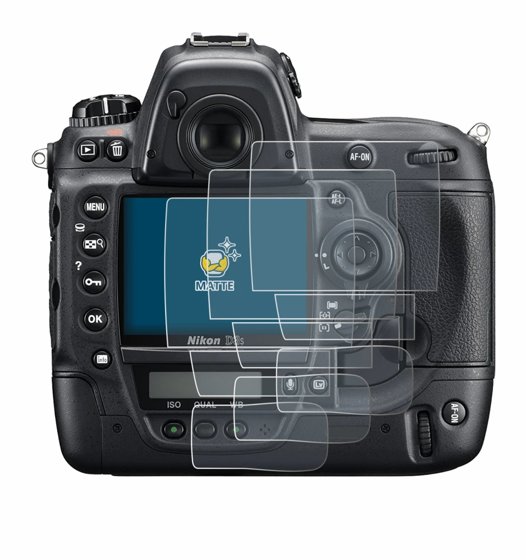 Image of the device Nikon D3S with a wide variety of screen protectors.