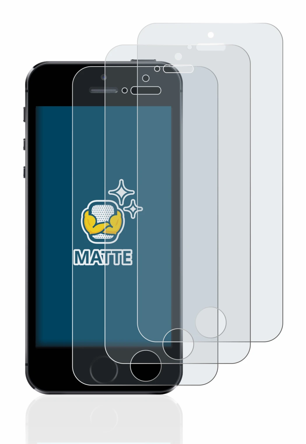 Image of the device Apple iPhone 5S with a wide variety of screen protectors.
