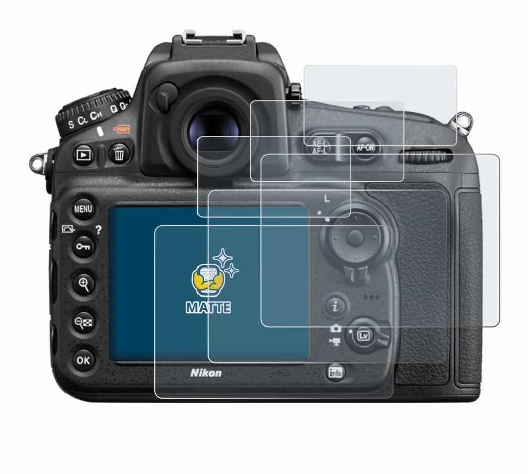 Image of the device Nikon D810 with a wide variety of screen protectors.
