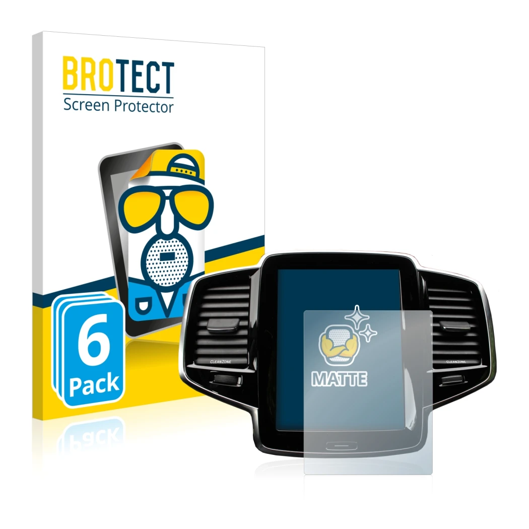 Front side of a product packaging with the brand logo BROTECT. Next to it is the device Volvo XC90 Senus 2015-2017 shown with 