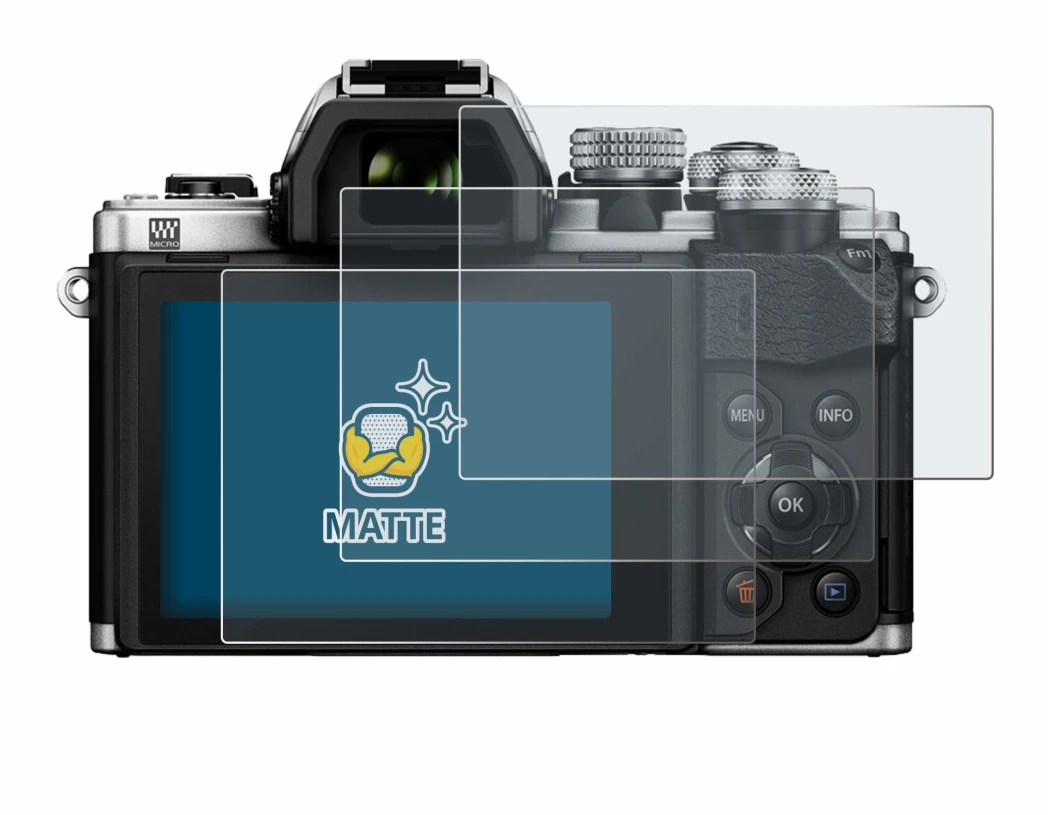 Image of the device Olympus OM-D E-M10 Mark II with a wide variety of screen protectors.