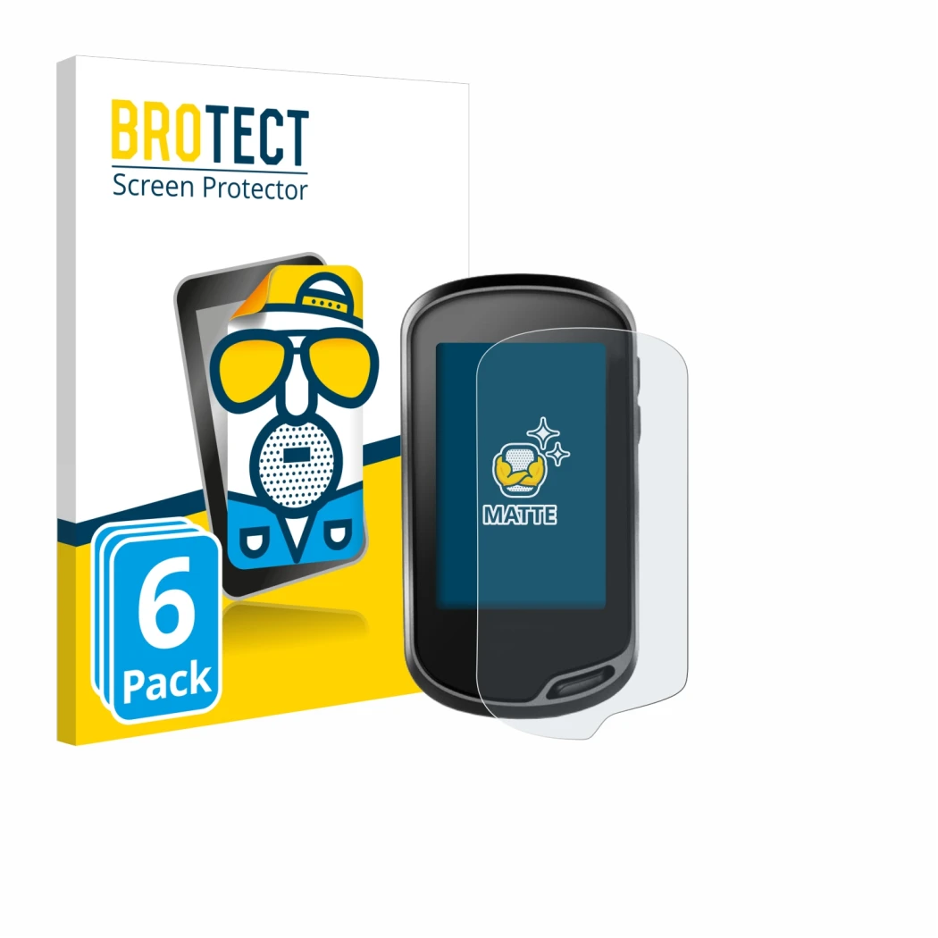 Front side of a product packaging with the brand logo BROTECT. Next to it is the device Garmin Oregon 700 shown with the corre