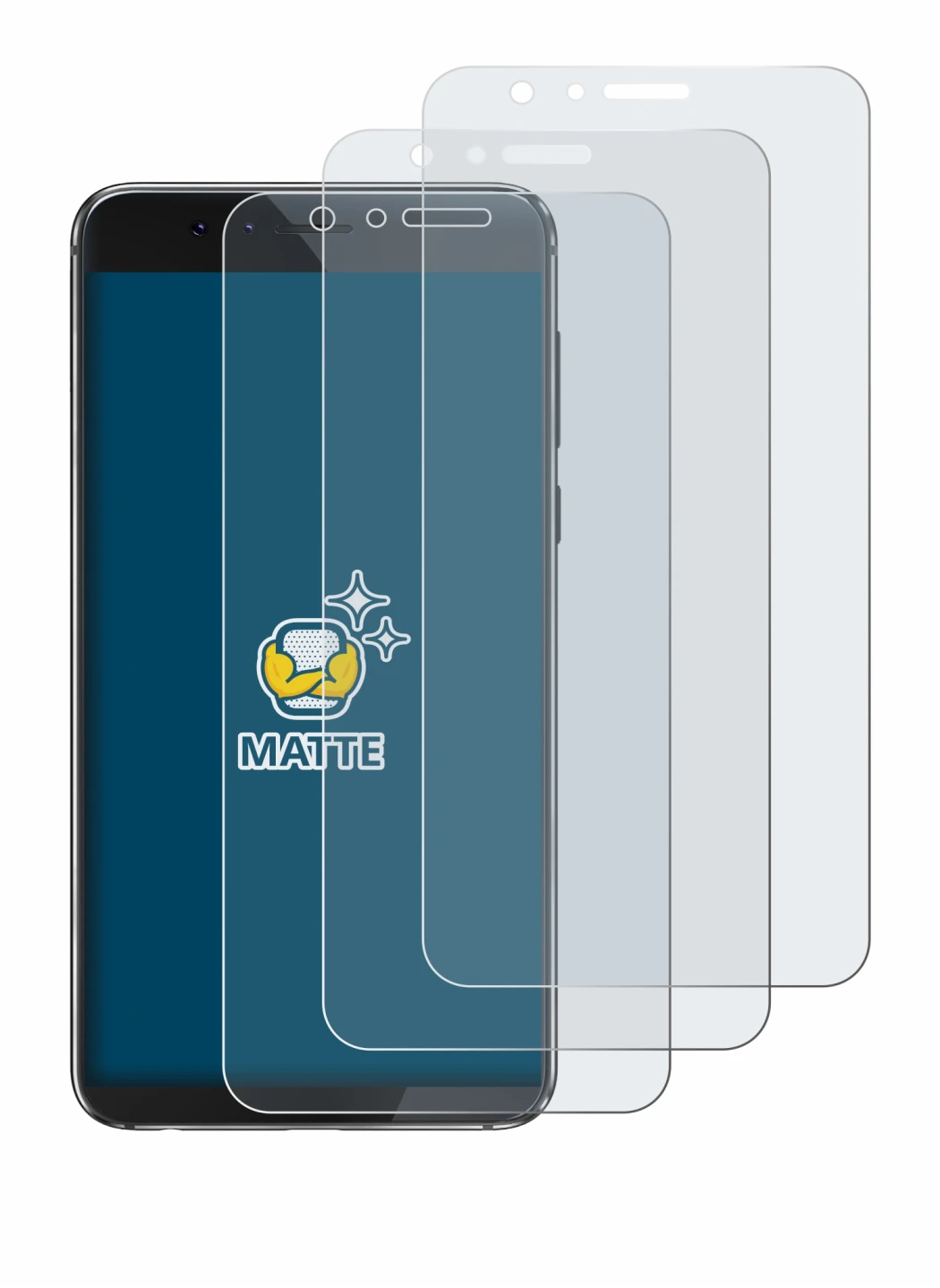 Image of the device Honor 8 with a wide variety of screen protectors.