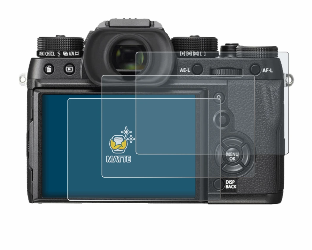 Image of the device Fujifilm X-T2 with a wide variety of screen protectors.