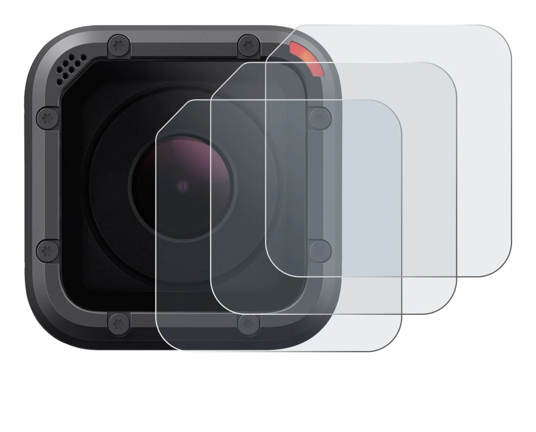 Image of the device GoPro Hero 5 Session Lens (housing) with a wide variety of screen protectors.