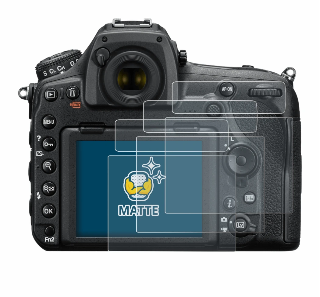 Image of the device Nikon D850 with a wide variety of screen protectors.