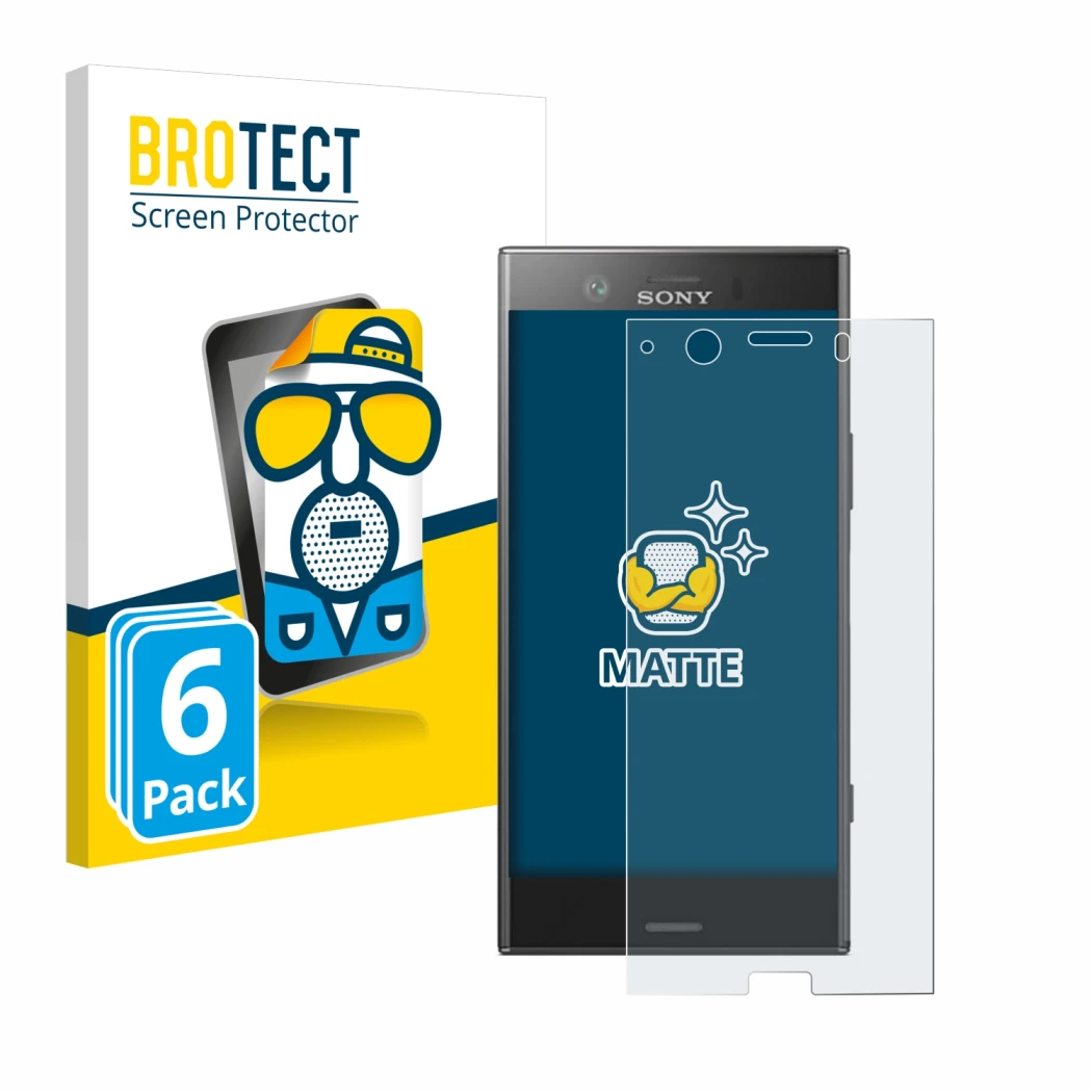 Front side of a product packaging with the brand logo BROTECT. Next to it is the device Sony Xperia XZ1 Compact shown with the