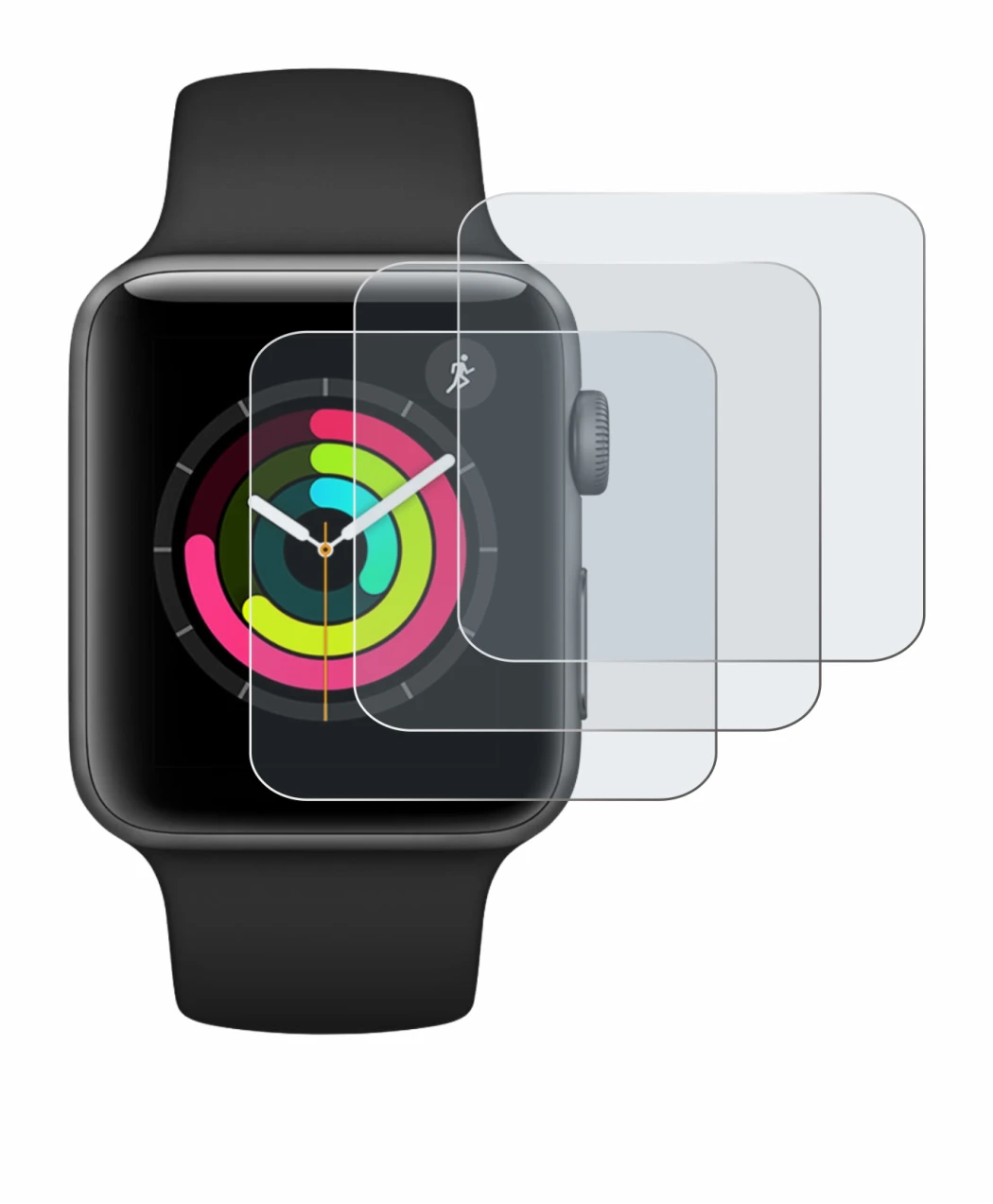 Image of the device Apple Watch Series 3 (42 mm) with a wide variety of screen protectors.