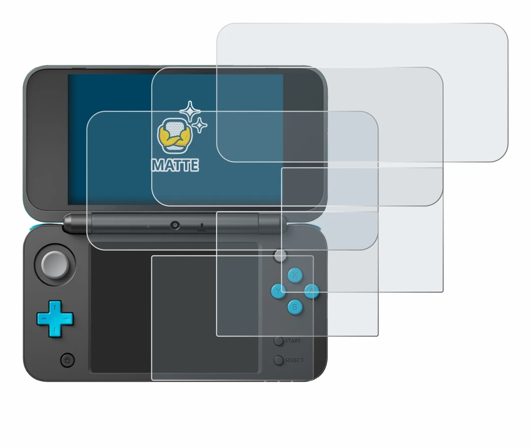Image of the device New Nintendo 2DS XL with a wide variety of screen protectors.