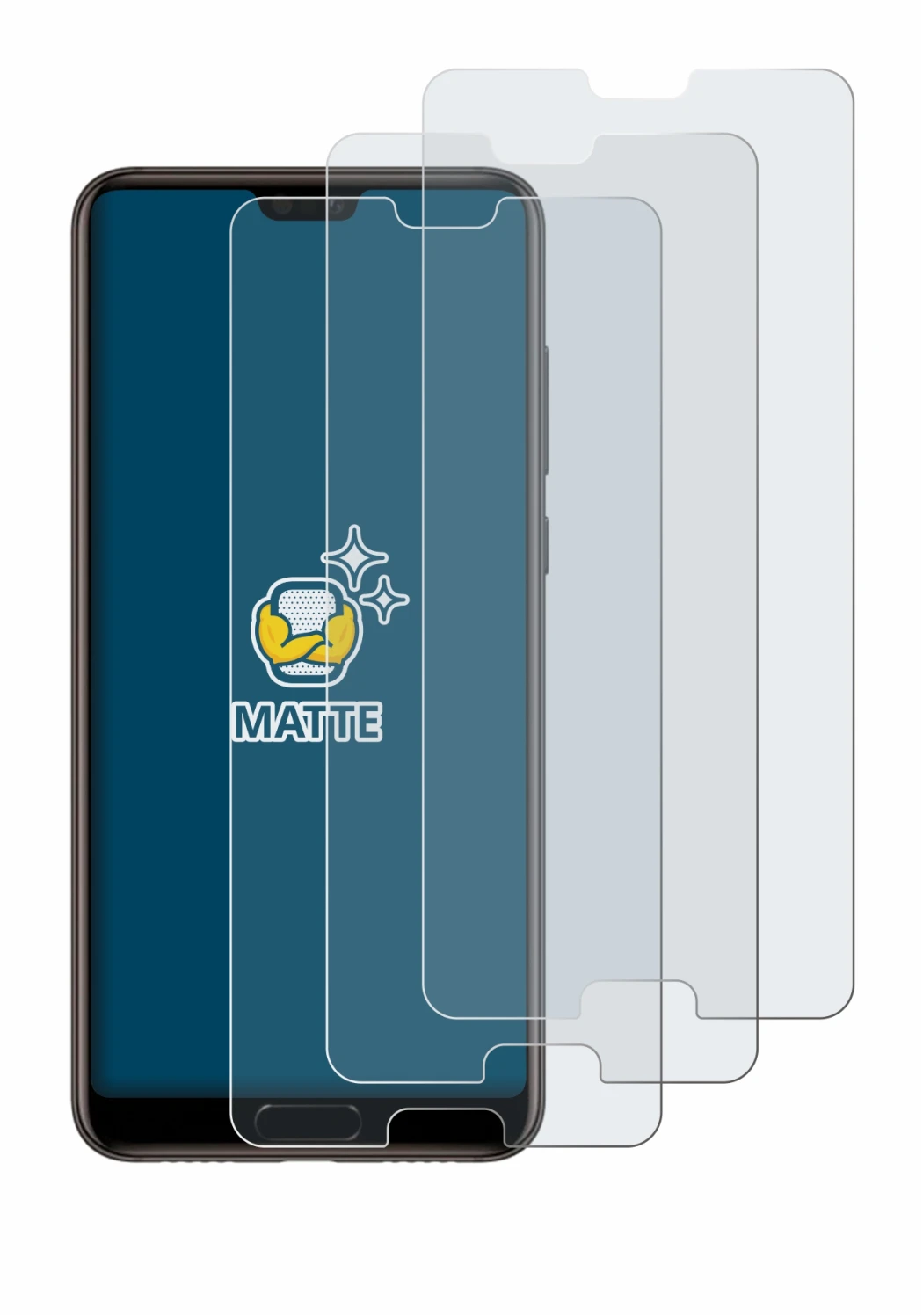 Image of the device Huawei P20 with a wide variety of screen protectors.