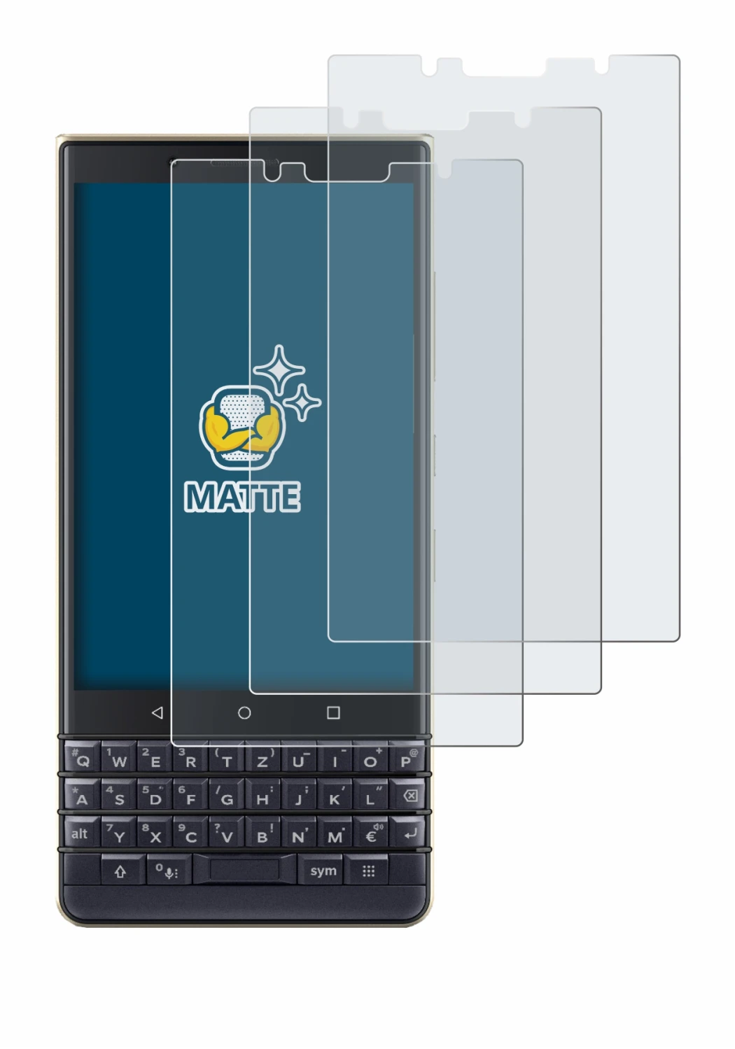Image of the device BlackBerry Key2 LE with a wide variety of screen protectors.