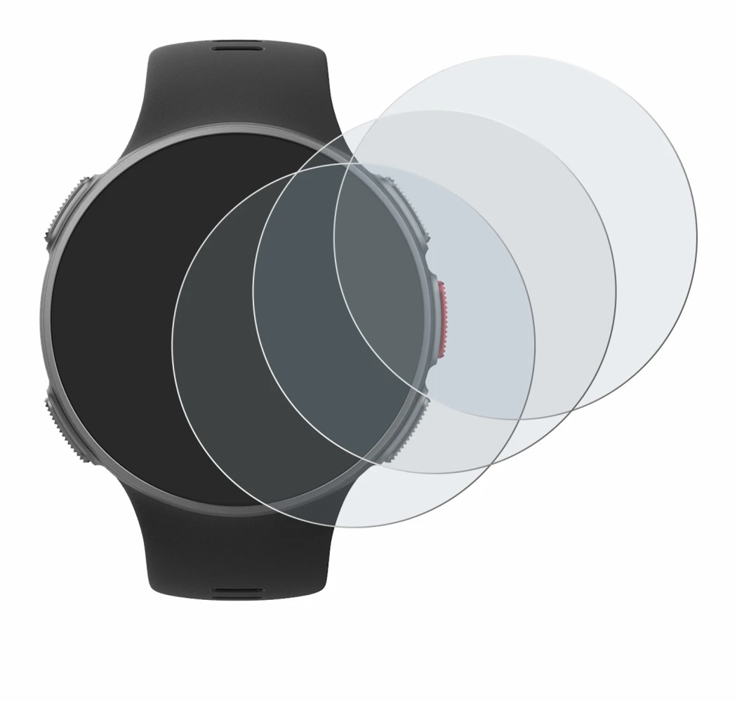 Image of the device Polar Vantage V with a wide variety of screen protectors.