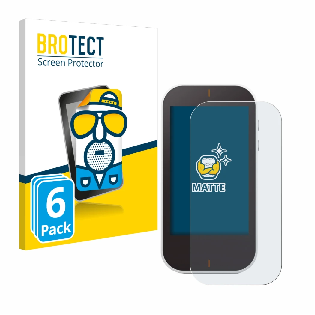 Front side of a product packaging with the brand logo BROTECT. Next to it is the device Garmin Approach G80 shown with the cor