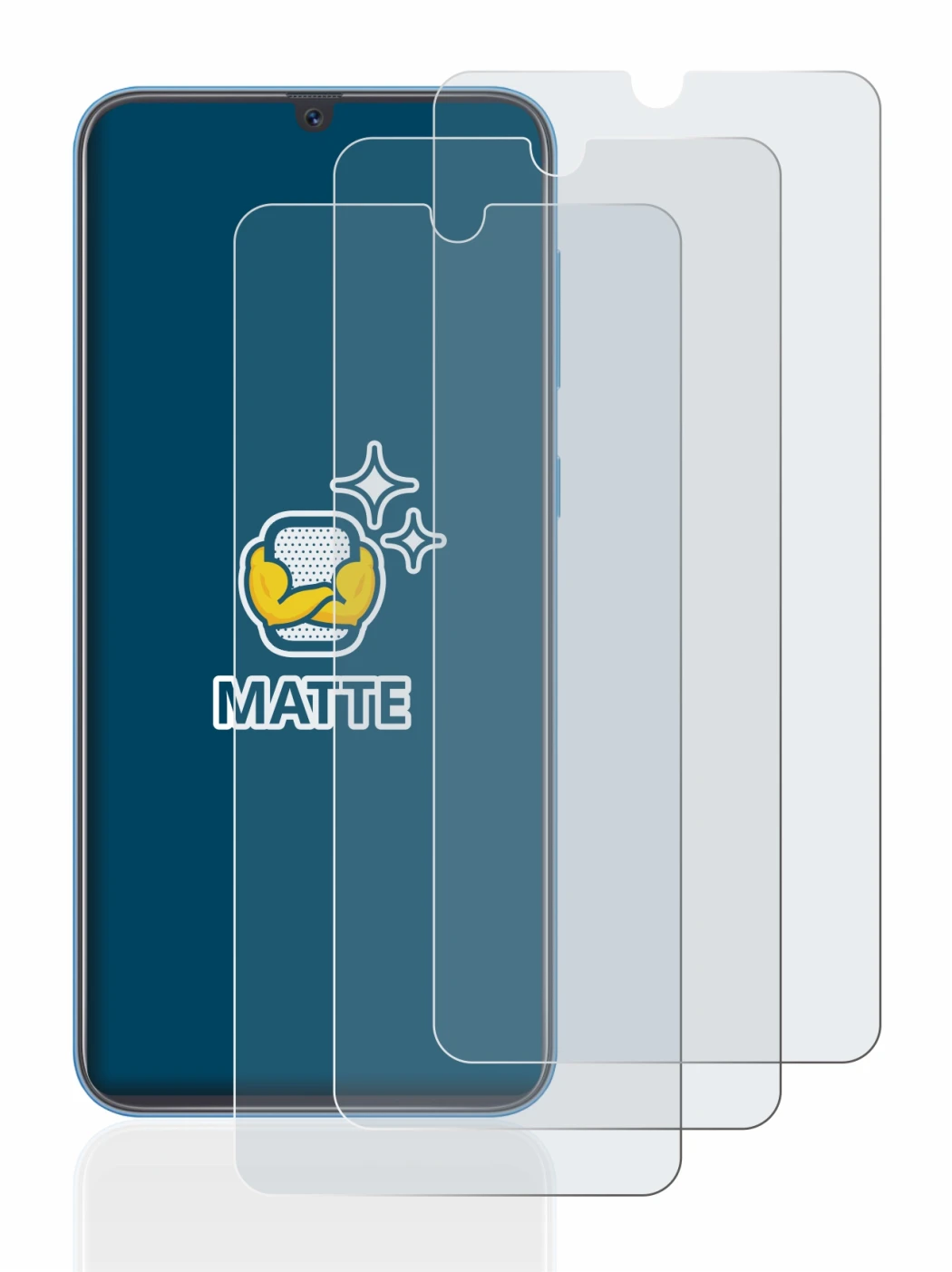 Image of the device Samsung Galaxy A40 with a wide variety of screen protectors.