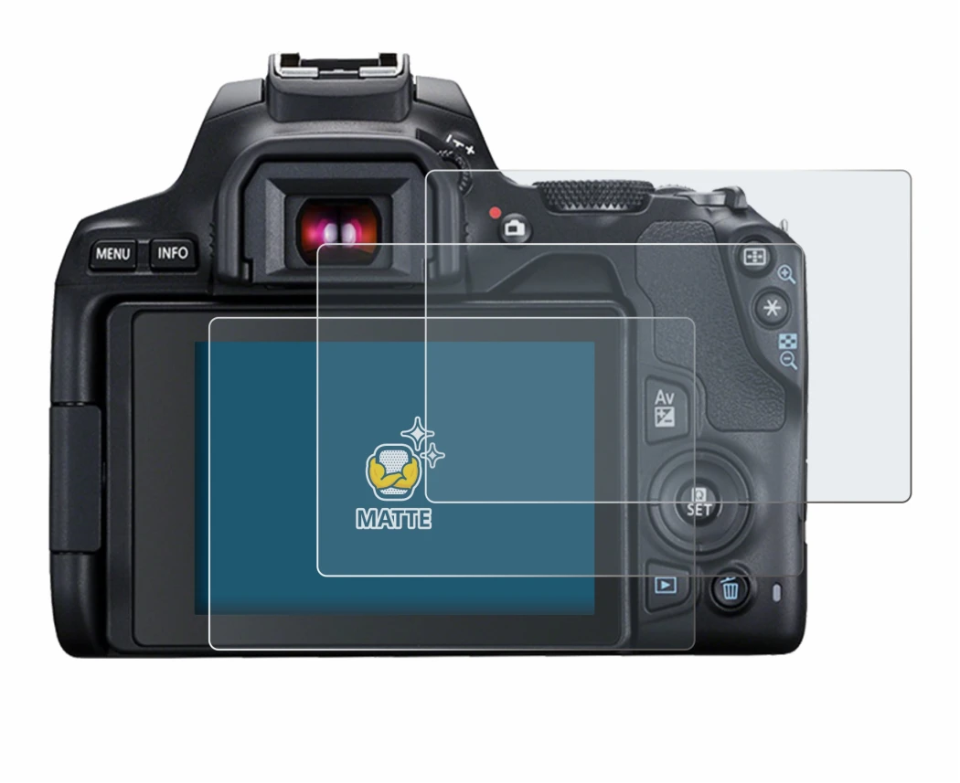 Image of the device Canon EOS 250D with a wide variety of screen protectors.