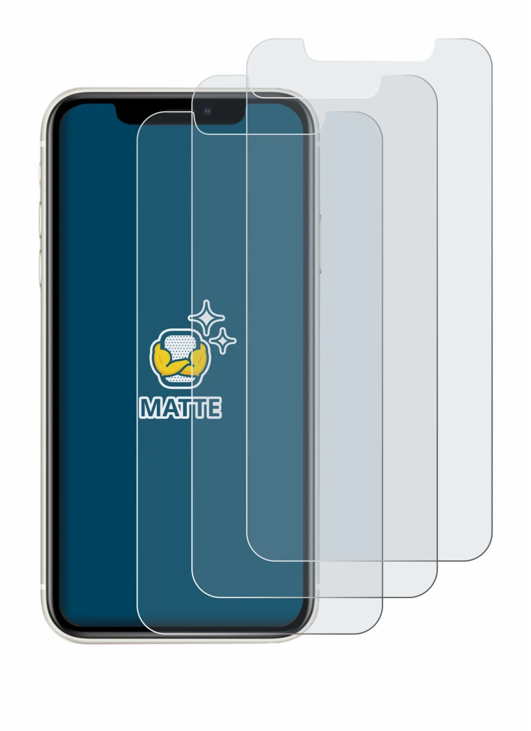 Image of the device Apple iPhone 11 with a wide variety of screen protectors.