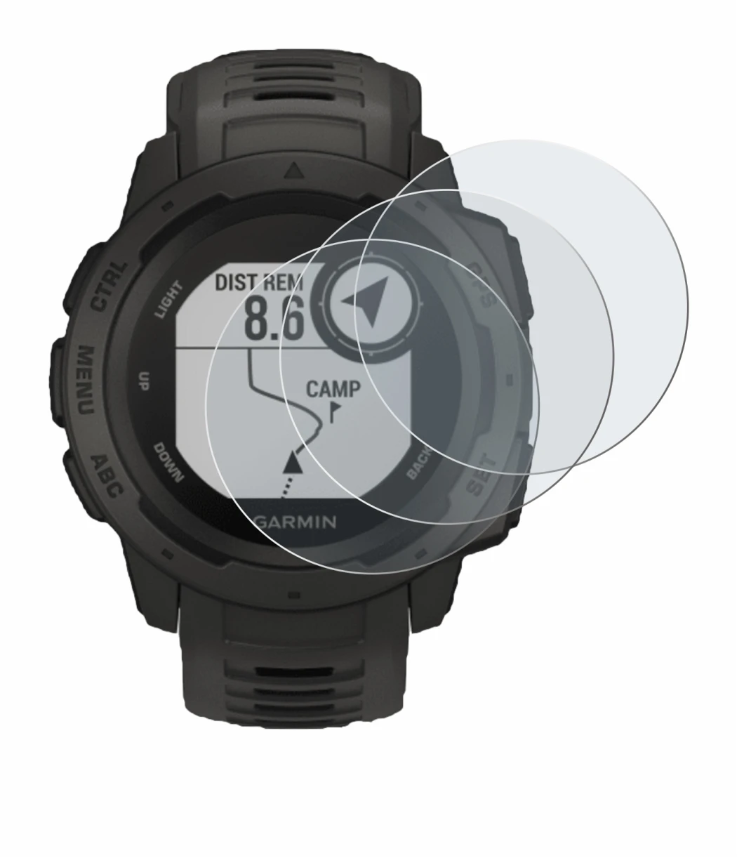 Image of the device Garmin Instinct Tactical Edition with a wide variety of screen protectors.