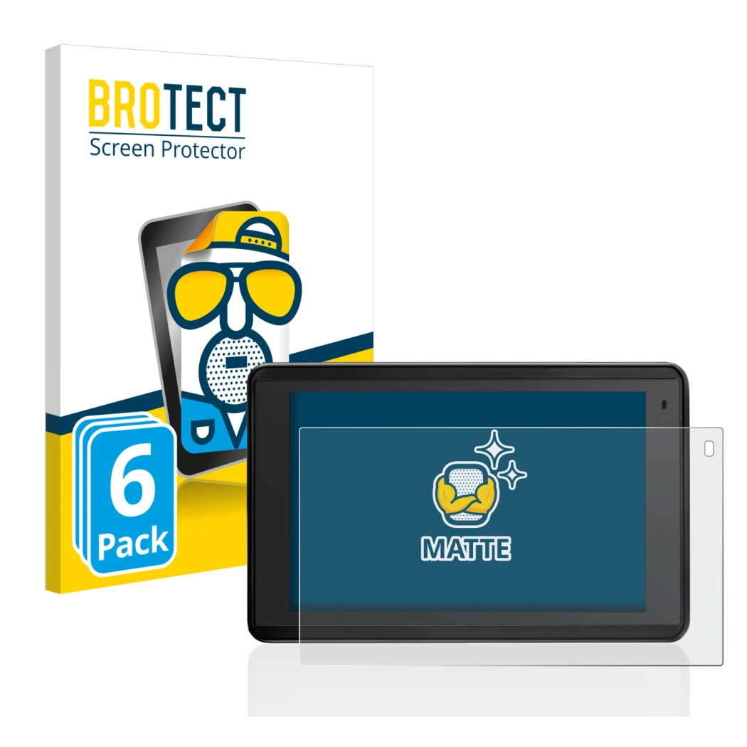 Front side of a product packaging with the brand logo BROTECT. Next to it is the device Garmin Aera 660 shown with the corresp