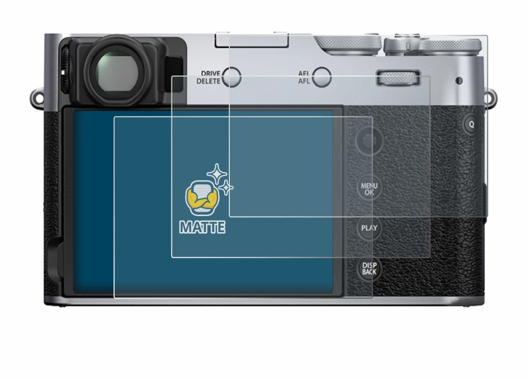 Image of the device Fujifilm X100V with a wide variety of screen protectors.