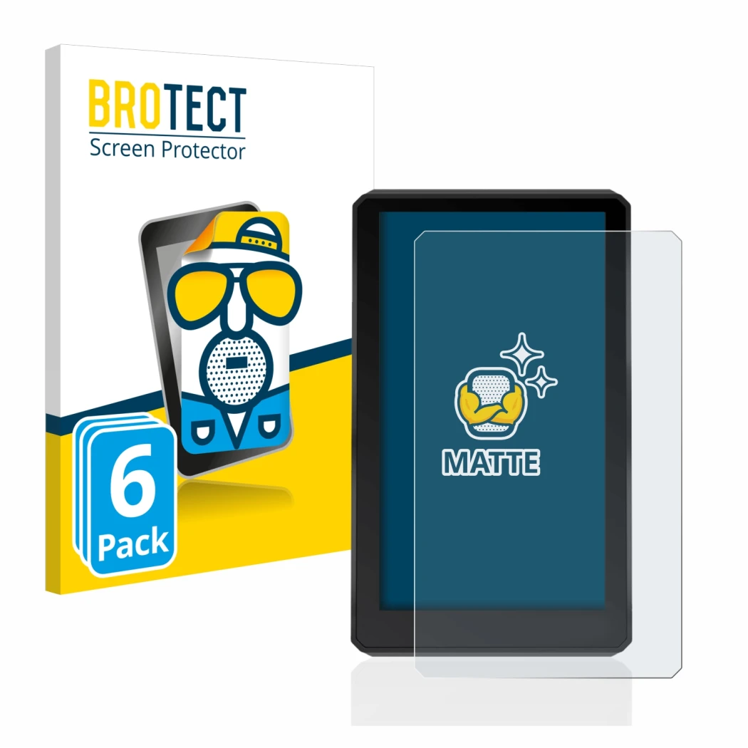 Front side of a product packaging with the brand logo BROTECT. Next to it is the device Garmin zumo XT shown with the correspo