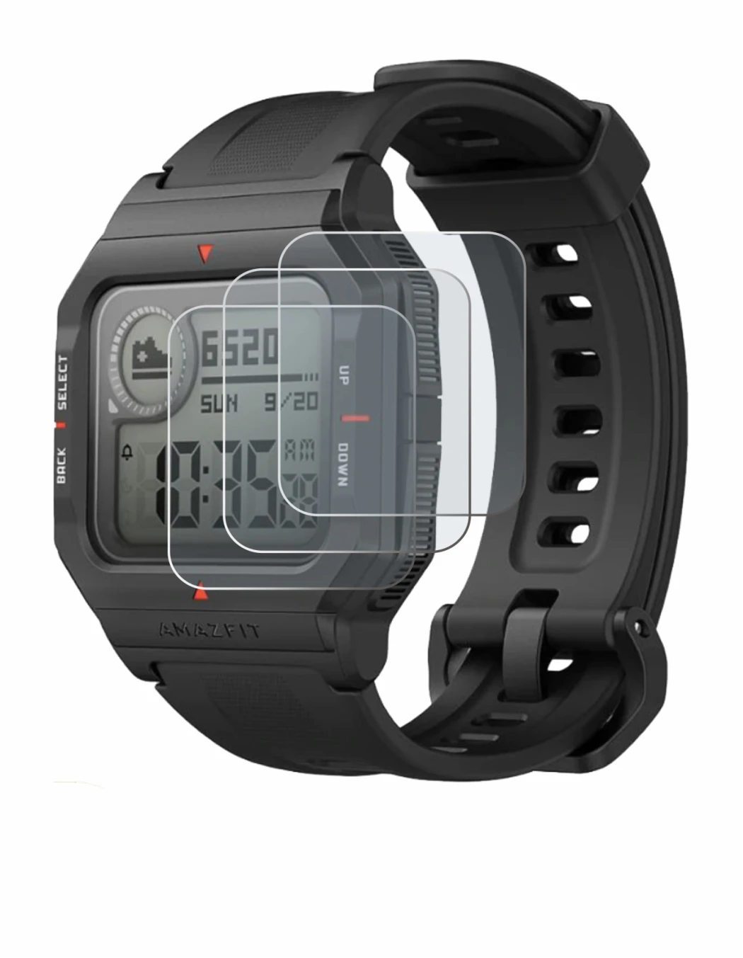 Image of the device Huami Amazfit Neo with a wide variety of screen protectors.