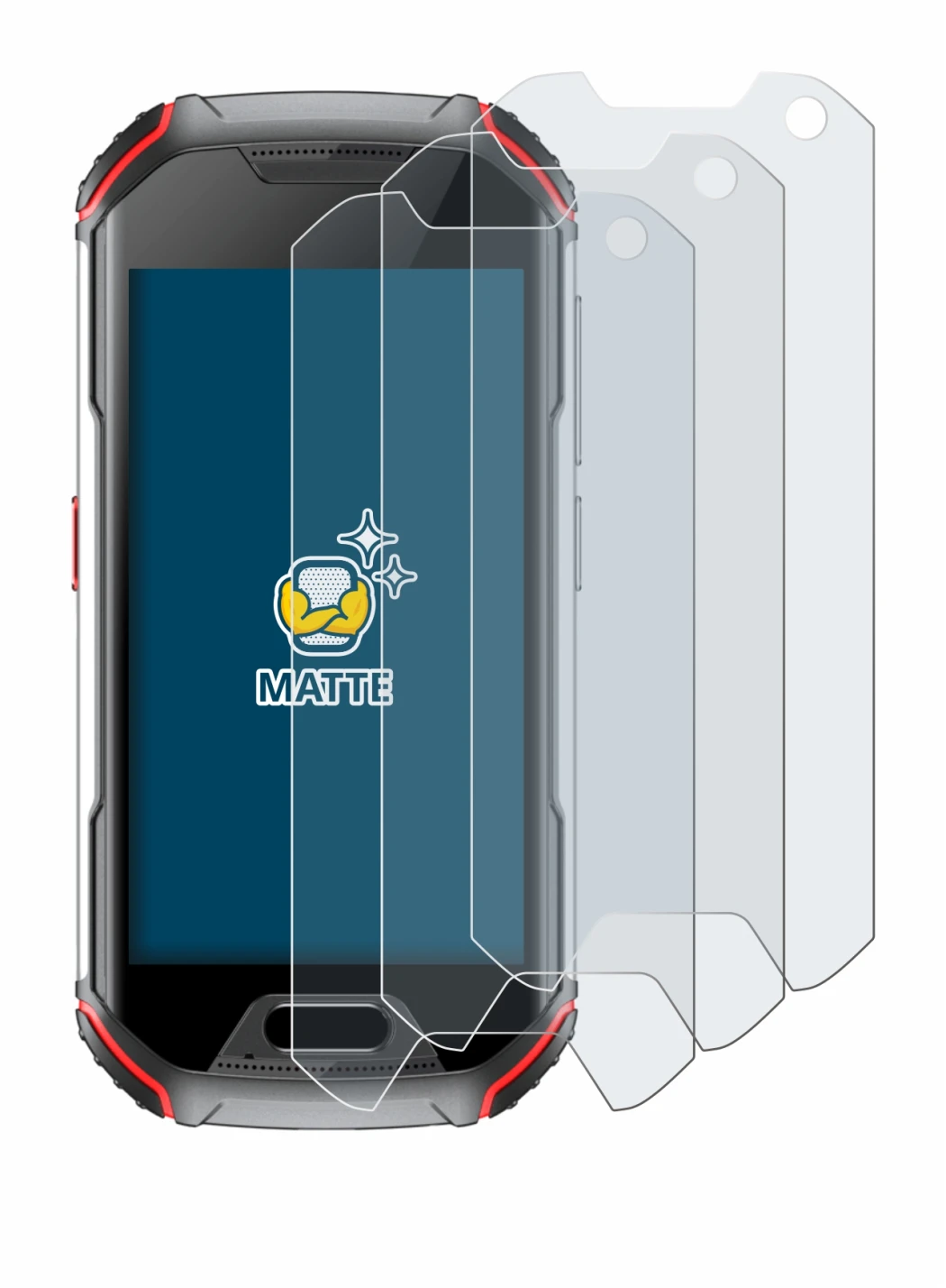 Image of the device Unihertz Atom L with a wide variety of screen protectors.