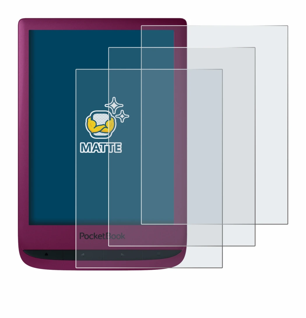 Image of the device PocketBook Touch Lux 5 with a wide variety of screen protectors.