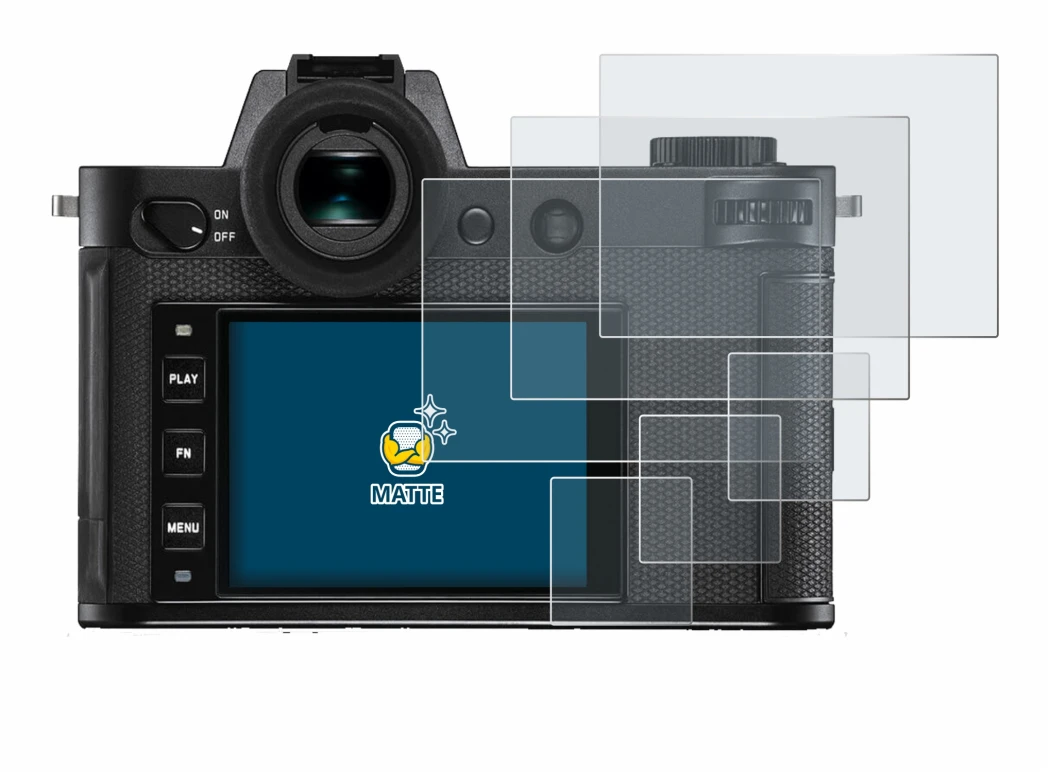Image of the device Leica SL2-S with a wide variety of screen protectors.