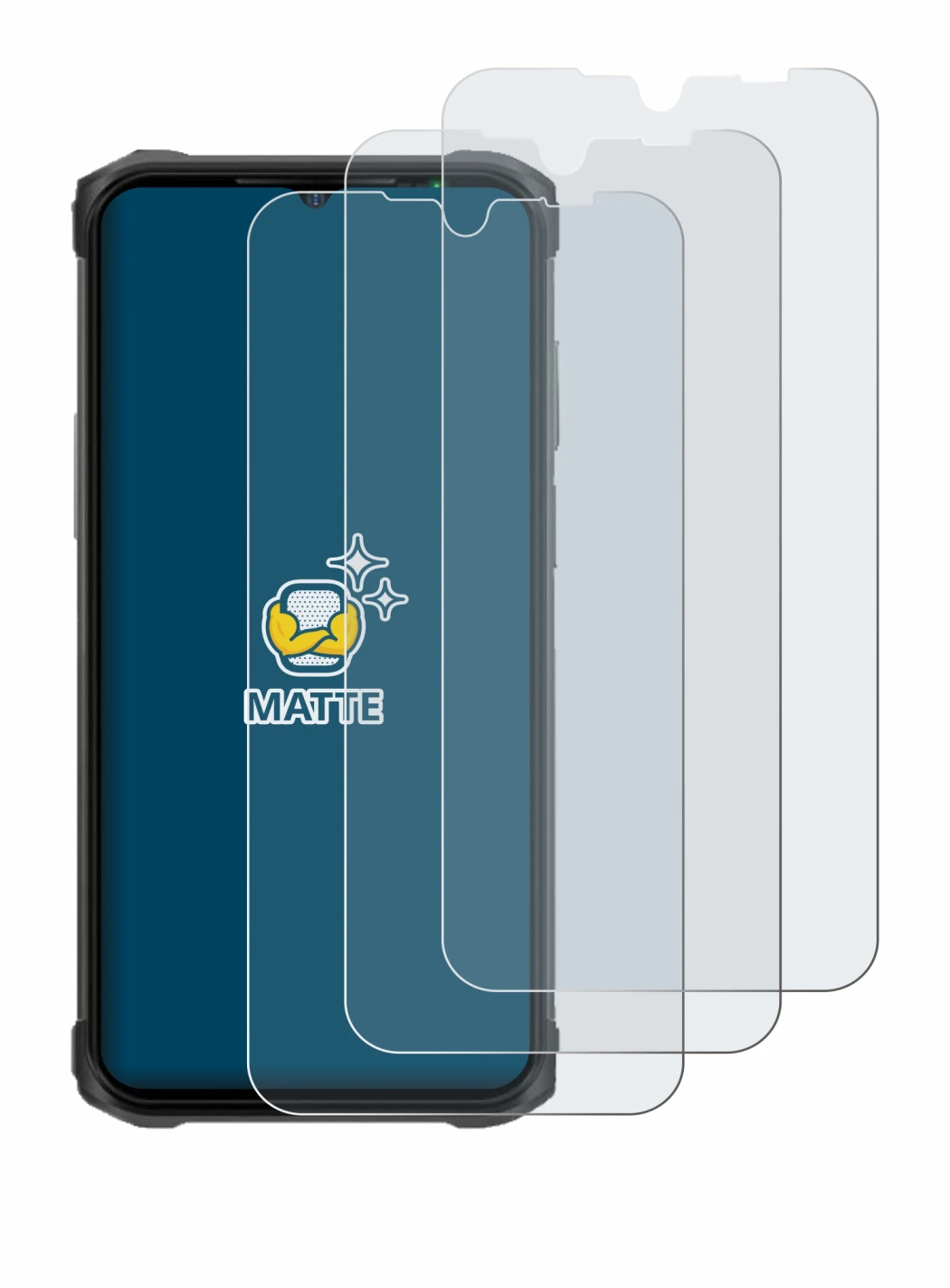 Image of the device Ulefone Armor 12 with a wide variety of screen protectors.