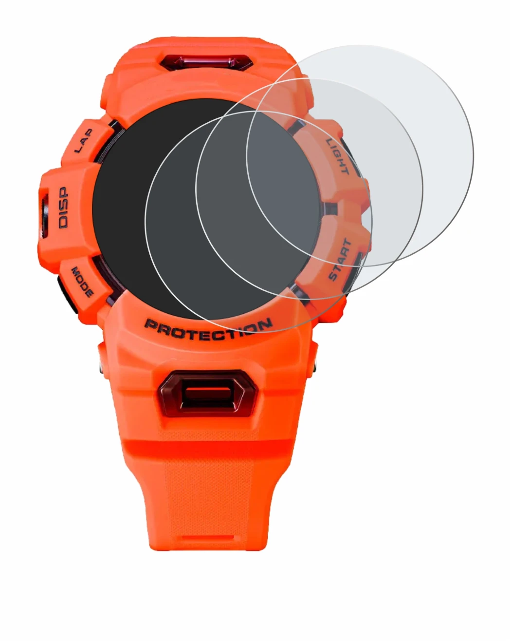 Image of the device Casio G-Shock GBA-900 with a wide variety of screen protectors.