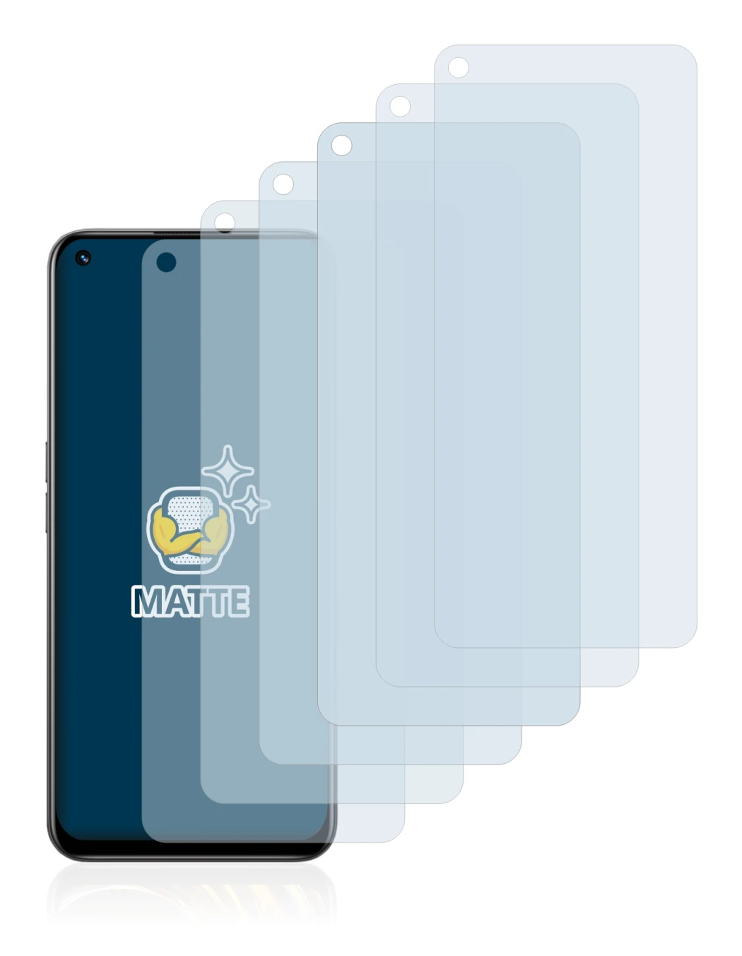 Image of the device realme 8i with a wide variety of screen protectors.