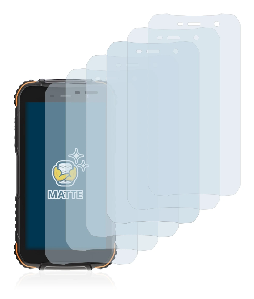 Image of the device Doogee S35T with a wide variety of screen protectors.