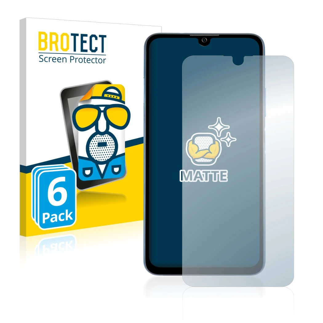 Front side of a product packaging with the brand logo BROTECT. Next to it is the device ZTE Blade A71 shown with the correspon