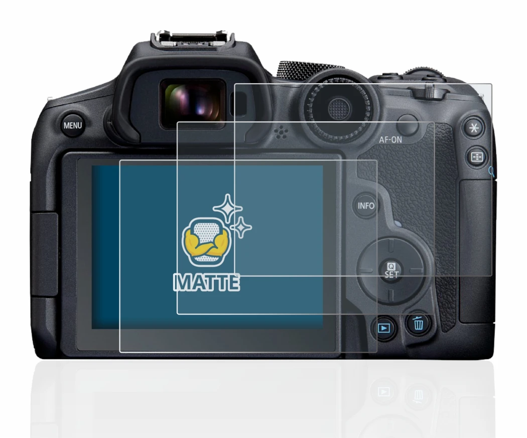 Image of the device Canon EOS R7 with a wide variety of screen protectors.