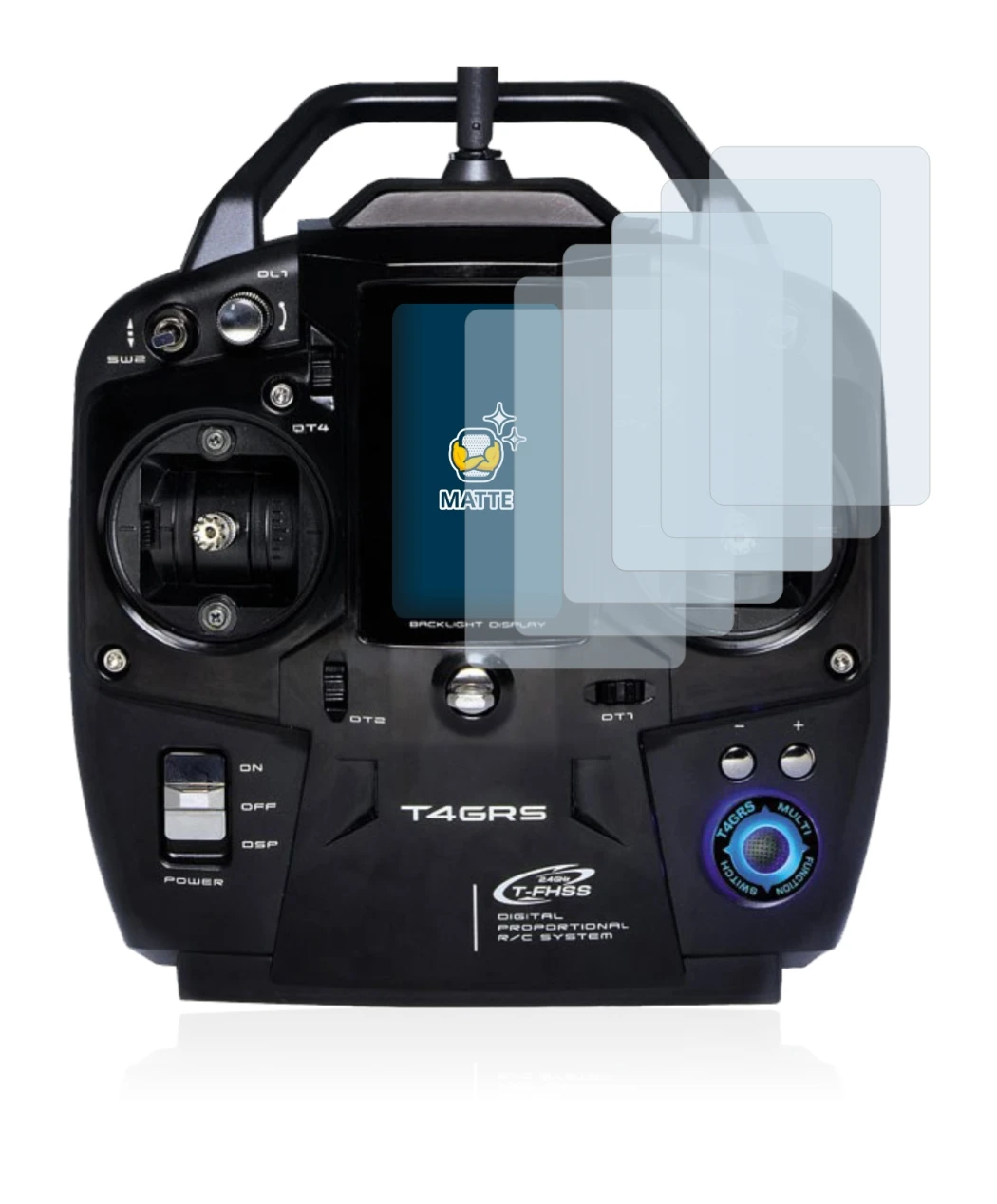 Image of the device Futaba T4GRS with a wide variety of screen protectors.