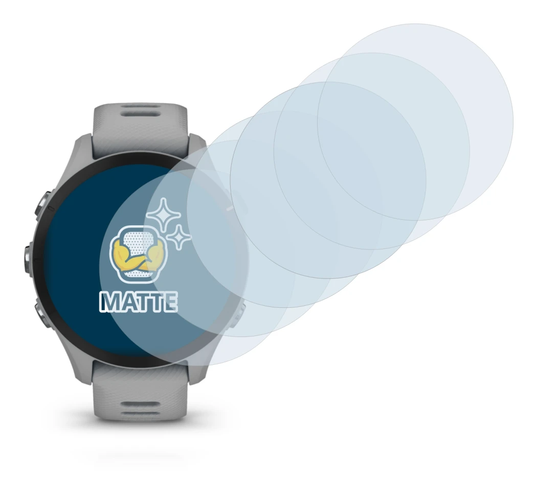 Image of the device Garmin Forerunner 255S with a wide variety of screen protectors.