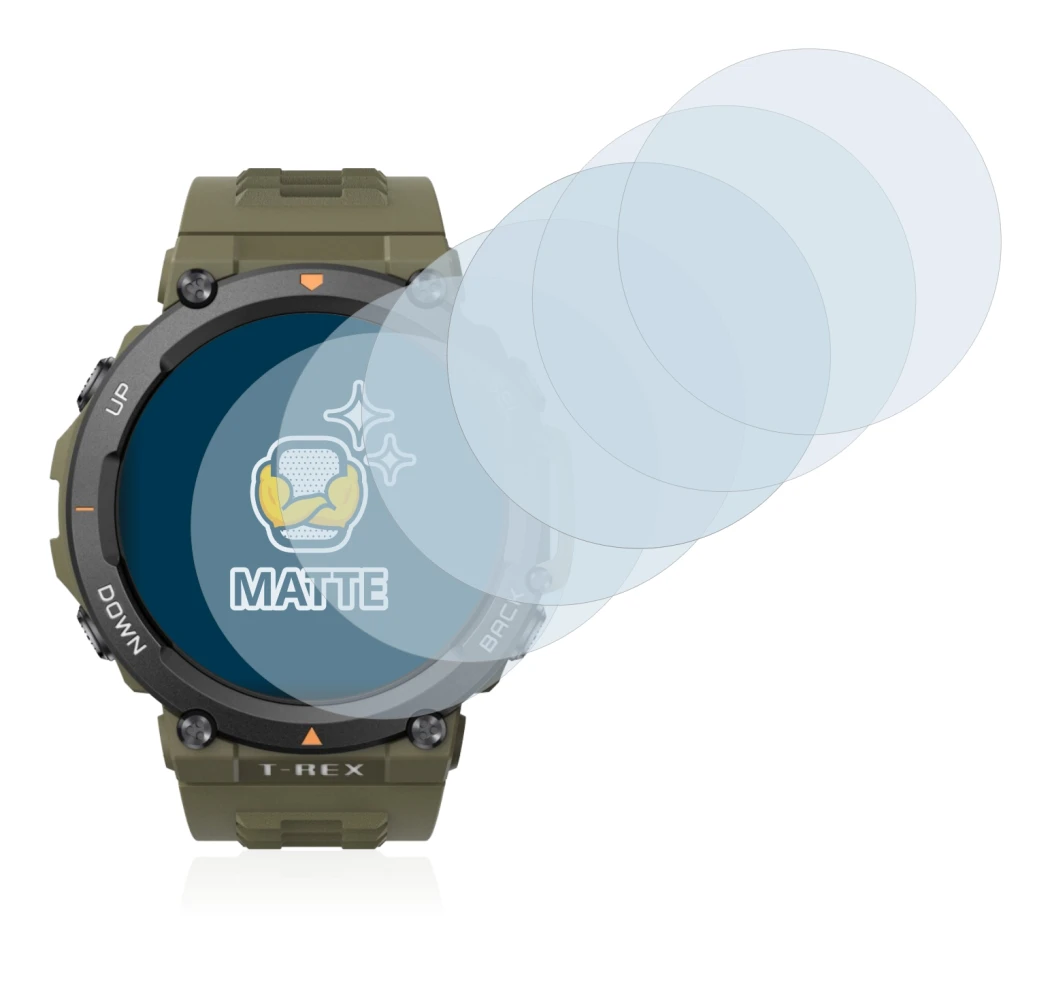 Image of the device Huami Amazfit T-Rex 2 with a wide variety of screen protectors.
